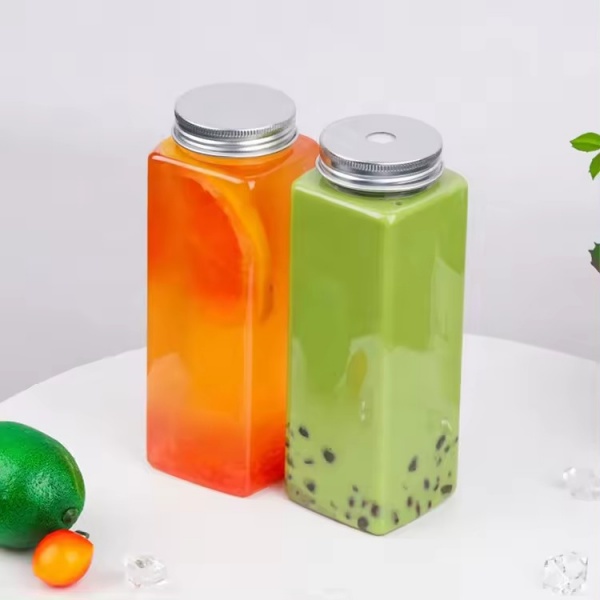 500ml Hot sale PET plastic square beverage can beverage bottle for juice with aluminum lid