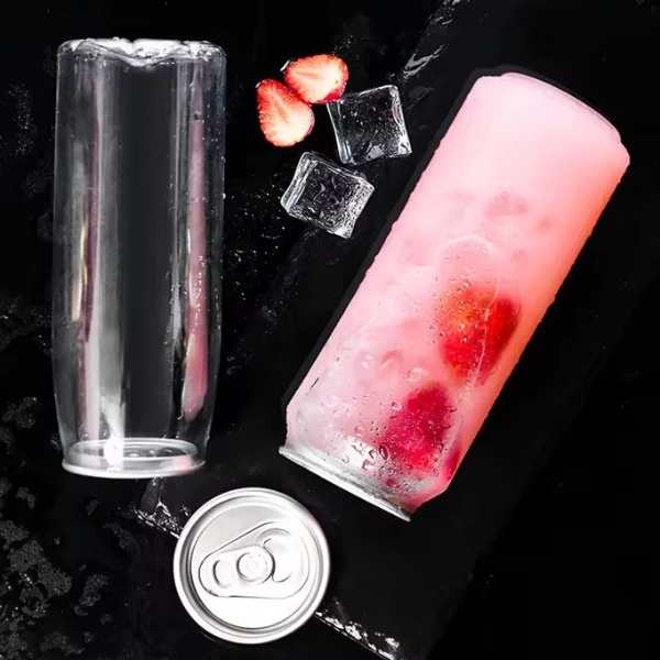 Hot sale factory price transparent PET plastic drink soda coffee beverage can with easy open lids