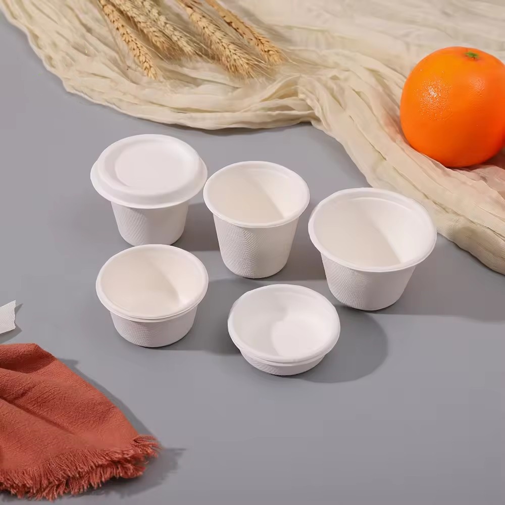 Compostable SugarCane Cups with Lids Bagasse Biodegradable Cup