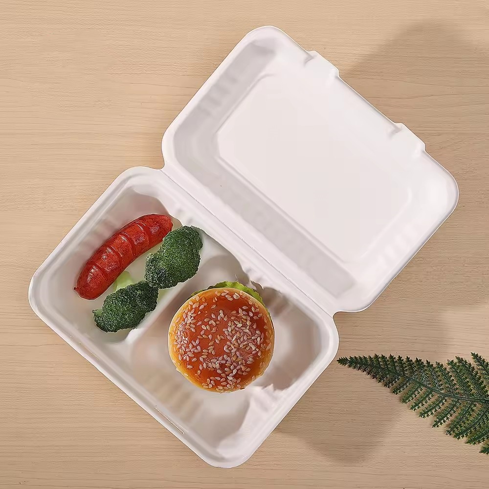 Sugarcane Bagasse Packaging Clamshell Biodegradable Compostable Food Burger Menu Box