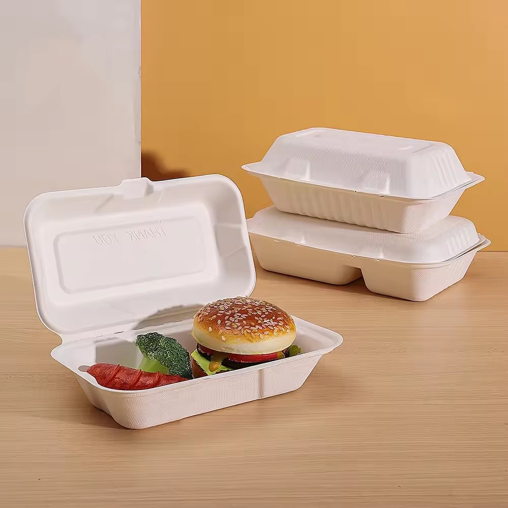 Biodegradable Takeaway Food Packaging Bento Meal Box Fast Food Takeout Sugarcane Pulp Lunch Paper Box
